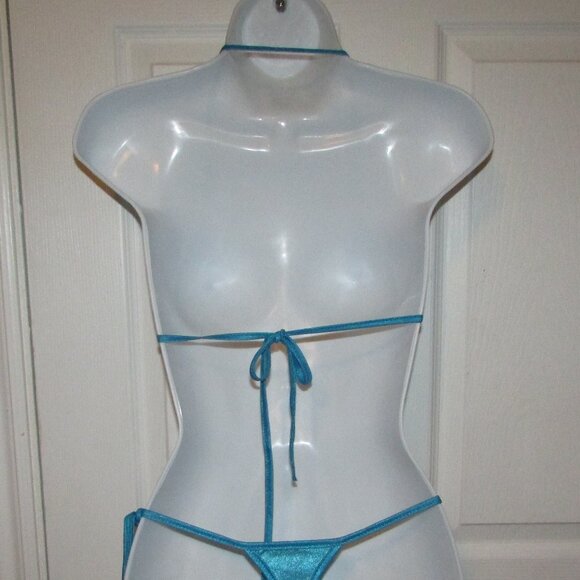 Turquoise Blue Metallic Skimpy String Thong Tanga Bikini - NEW - Picture 9 of 11